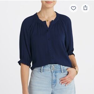 Bobeau Navy Button-Down Blouse-NWTO Size XL